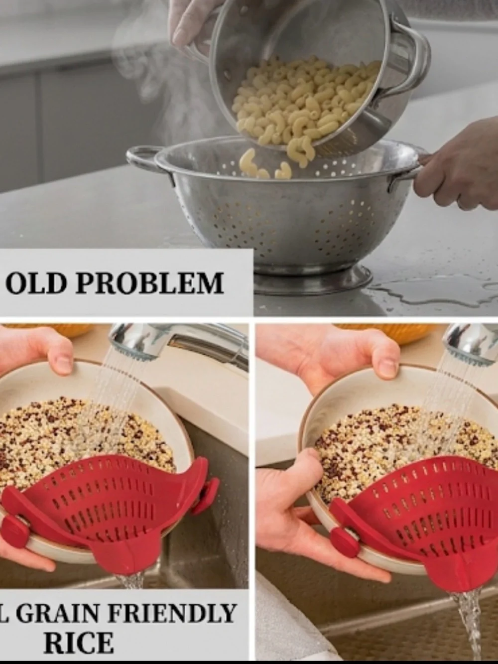 Universal Red Silicone Clip-On Strainer for Bowls and Pots